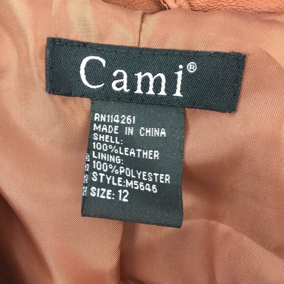 Leather Biker Jacket Womens Size 12 Large Double Breasted Moto Brown - Picture 12 of 12